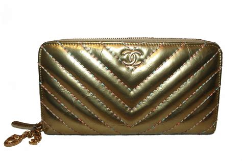 chanel metallic gold wallet|chanel zipper wallet.